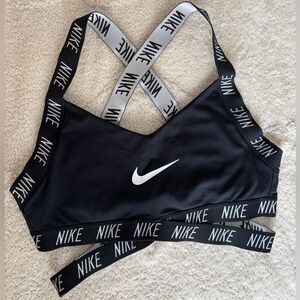 Nike Women's Black and White Cross-Back Sports Bra